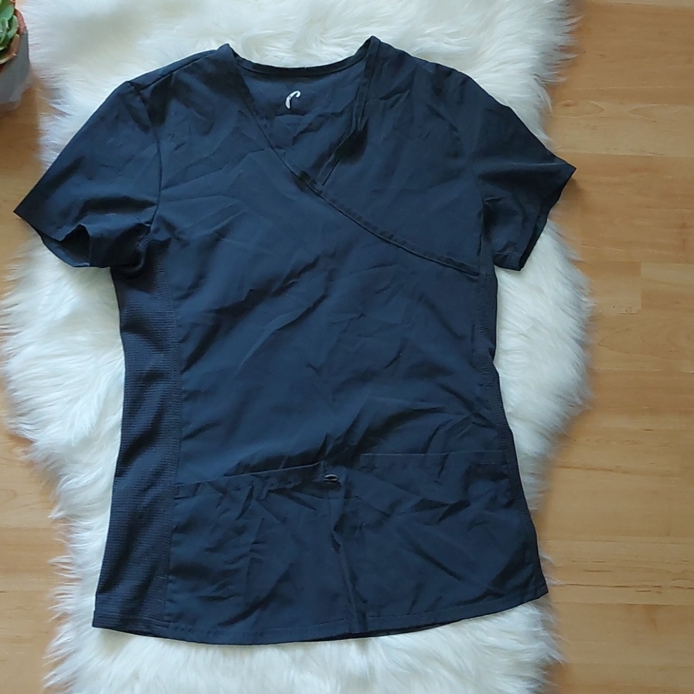 XS scrub top, stretch, no holes, 2 front pockets